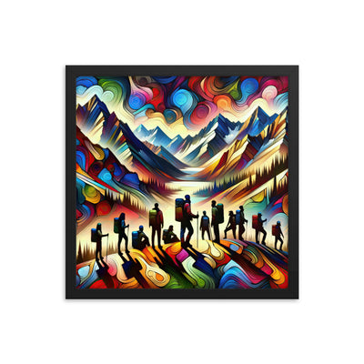 Abstraktes Kunstgemälde der Alpen voller lebendiger Muster. Ein vielfältiges Wanderteam, sowohl Männer als auch Frauen - Enhanced Matte wandern xxx yyy zzz 40.6 x 40.6 cm