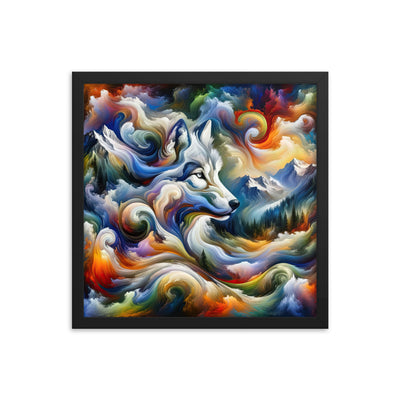 Abstraktes Alpen Gemälde: Wirbelnde Farben und Majestätischer Wolf, Silhouette (AN) - Premium Poster mit Rahmen xxx yyy zzz 40.6 x 40.6 cm