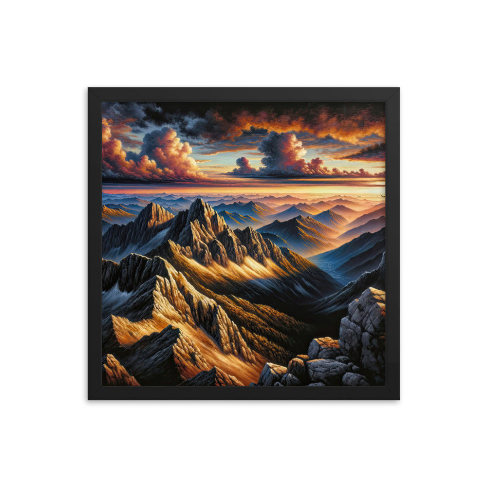 Alpen in Abenddämmerung: Acrylgemälde mit beleuchteten Berggipfeln - Premium Poster mit Rahmen berge xxx yyy zzz 40.6 x 40.6 cm