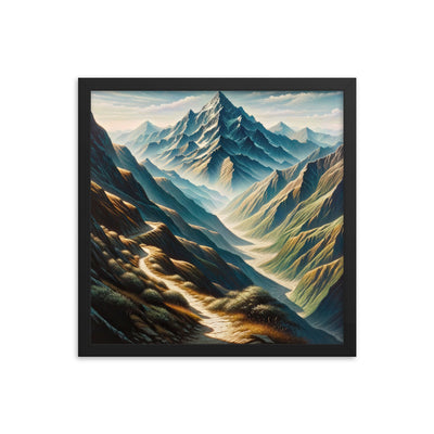 Berglandschaft: Acrylgemälde mit hervorgehobenem Pfad - Premium Poster mit Rahmen berge xxx yyy zzz 40.6 x 40.6 cm