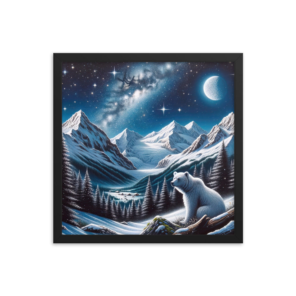 Sternennacht und Eisbär: Acrylgemälde mit Milchstraße, Alpen und schneebedeckte Gipfel - Premium Poster mit Rahmen camping xxx yyy zzz 40.6 x 40.6 cm