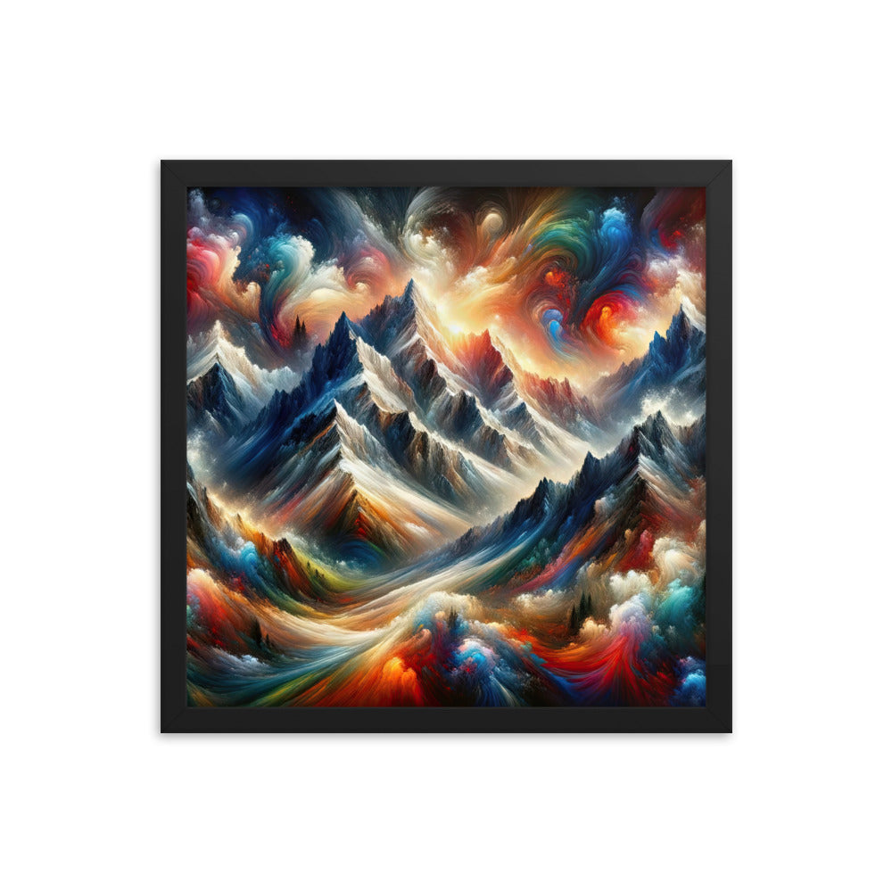 Expressionistische Alpen, Berge: Gemälde mit Farbexplosion - Premium Poster mit Rahmen berge xxx yyy zzz 40.6 x 40.6 cm