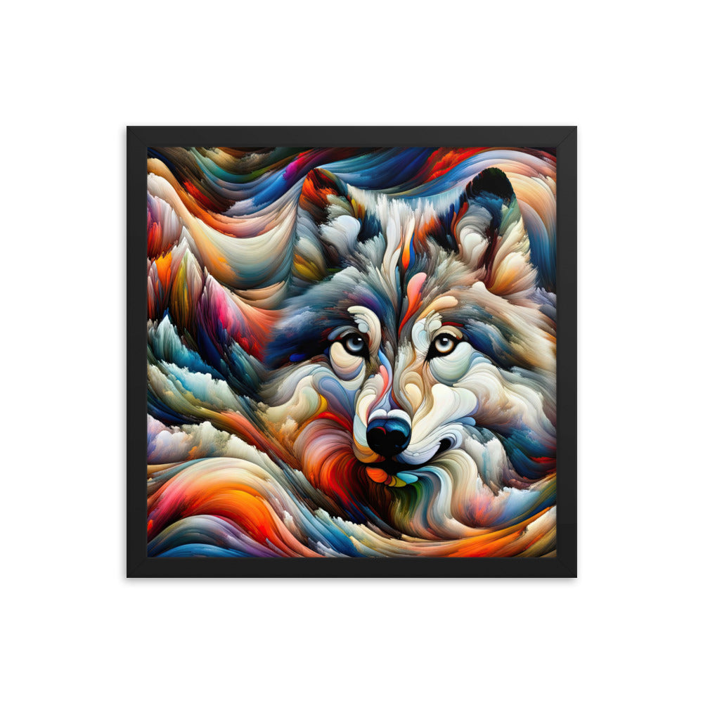 Abstrakte Kunst der Alpen mit einem Wolf. Chaotischer Tanz aus Farben und Formen. Surreale Landschaft (AN) - Enhanced Matte Paper Framed xxx yyy zzz 40.6 x 40.6 cm