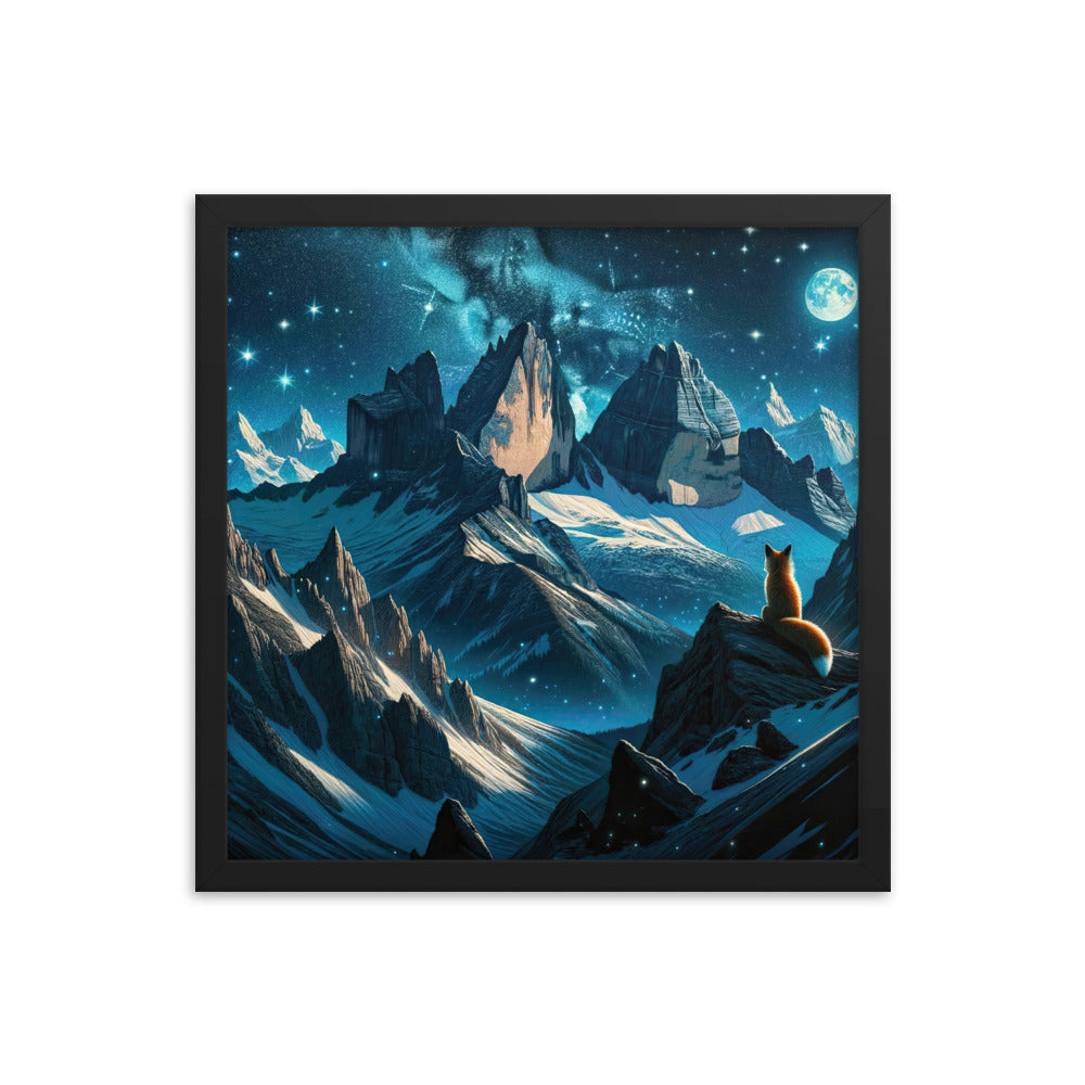Fuchs in Alpennacht: Digitale Kunst der eisigen Berge im Mondlicht - Premium Poster mit Rahmen camping xxx yyy zzz 40.6 x 40.6 cm