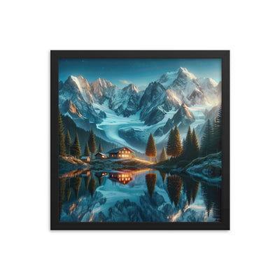 Stille Alpenmajestätik: Digitale Kunst mit Schnee und Bergsee-Spiegelung - Premium Poster mit Rahmen berge xxx yyy zzz 40.6 x 40.6 cm