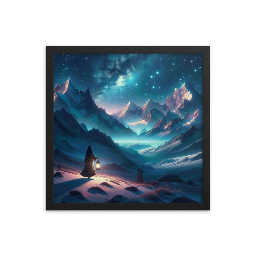 Stille Alpennacht: Digitale Kunst mit Gipfeln und Sternenteppich - Premium Poster mit Rahmen wandern xxx yyy zzz 40.6 x 40.6 cm