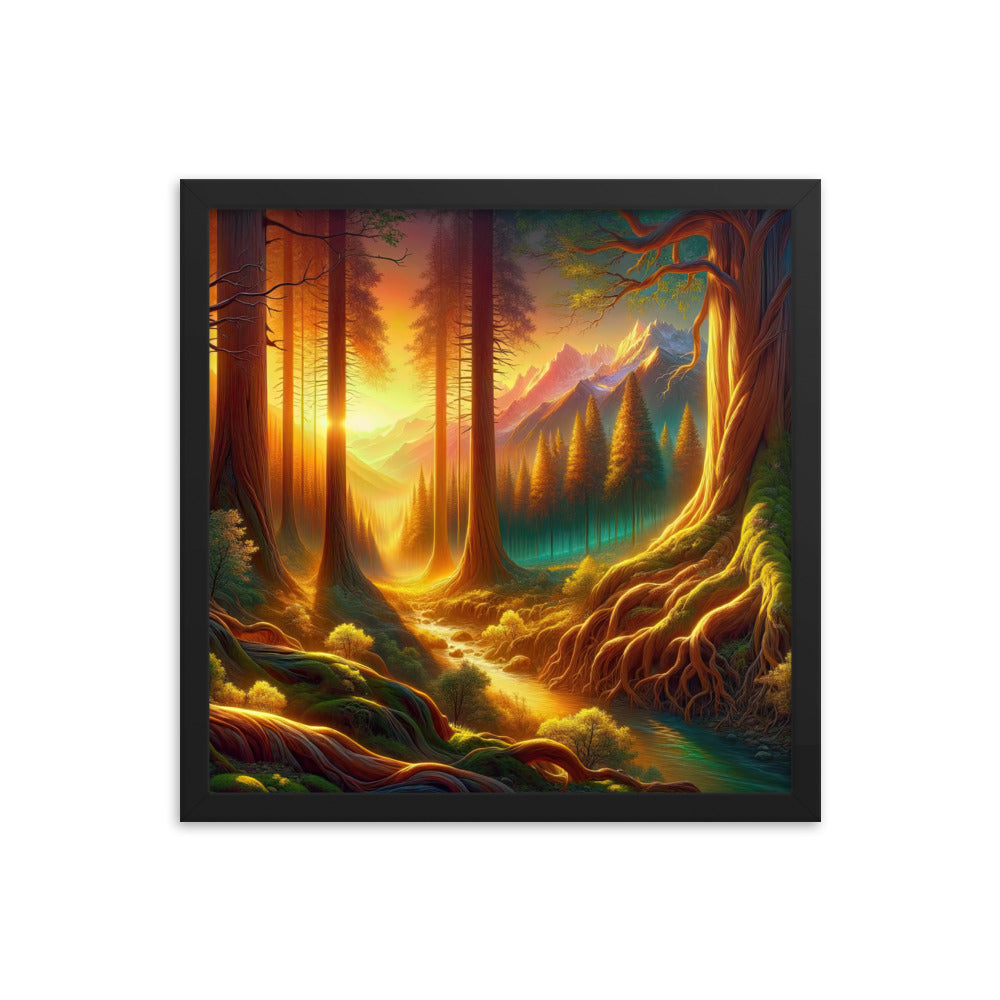 Golden-Stunde Alpenwald, Sonnenlicht durch Blätterdach - Premium Poster mit Rahmen camping xxx yyy zzz 40.6 x 40.6 cm