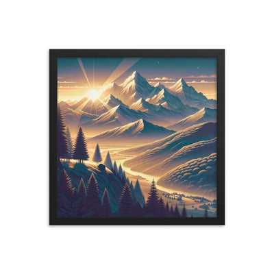 Alpen-Morgendämmerung, erste Sonnenstrahlen auf Schneegipfeln - Premium Poster mit Rahmen berge xxx yyy zzz 40.6 x 40.6 cm