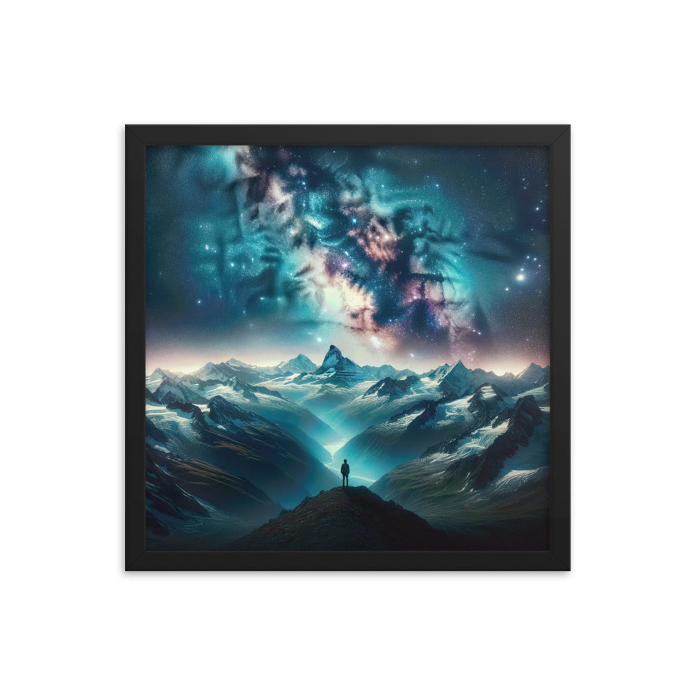 Alpennacht mit Milchstraße: Digitale Kunst mit Bergen und Sternenhimmel - Premium Poster mit Rahmen wandern xxx yyy zzz 40.6 x 40.6 cm