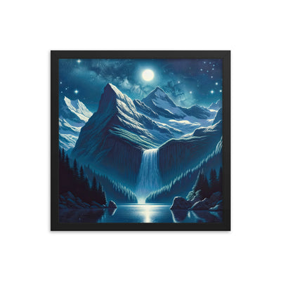Legendäre Alpennacht, Mondlicht-Berge unter Sternenhimmel - Premium Poster mit Rahmen berge xxx yyy zzz 40.6 x 40.6 cm