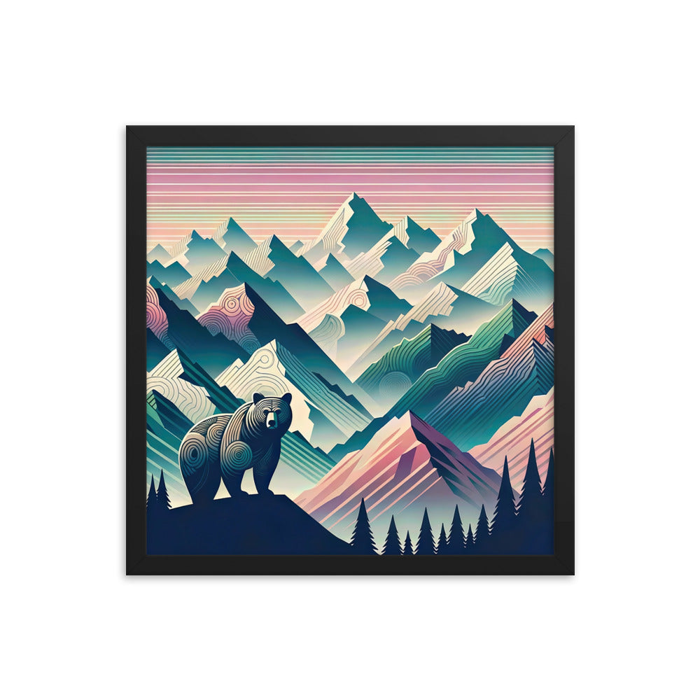 Bär im Panoramablick der Alpen, moderne Kunst-Gebirgsschichten - Premium Poster mit Rahmen camping xxx yyy zzz 40.6 x 40.6 cm
