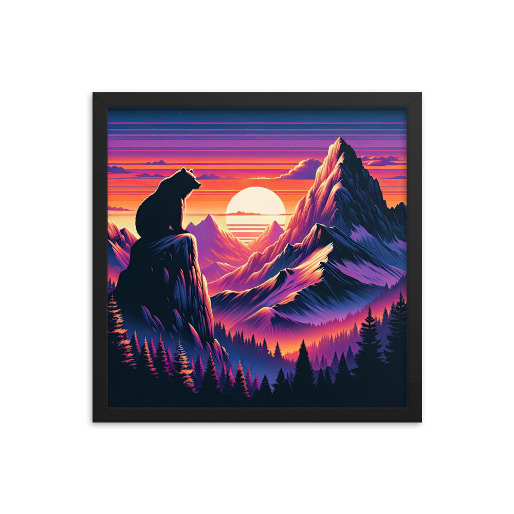 Alpen-Sonnenuntergang mit Bär auf Hügel, warmes Himmelsfarbenspiel - Premium Poster mit Rahmen camping xxx yyy zzz 40.6 x 40.6 cm