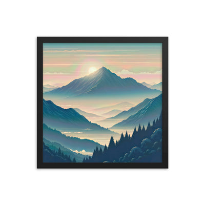 Bergszene bei Morgendämmerung, erste Sonnenstrahlen auf Bergrücken - Premium Poster mit Rahmen berge xxx yyy zzz 40.6 x 40.6 cm