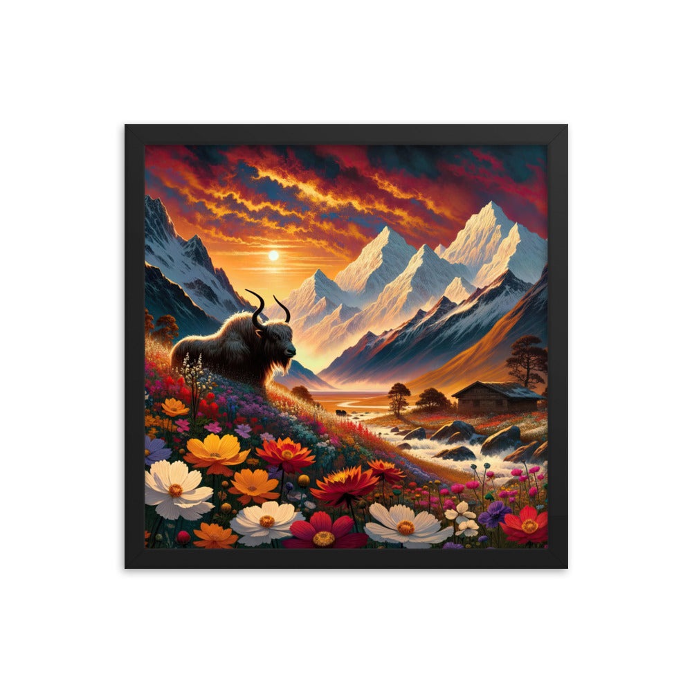 Magischer Alpenabend mit Hochlandkuh und goldener Sonnenkulisse - Premium Poster mit Rahmen berge xxx yyy zzz 40.6 x 40.6 cm