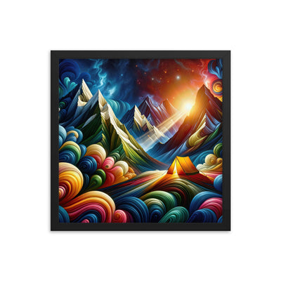 Abstrakte Bergwelt in lebendigen Farben mit Zelt - Premium Poster mit Rahmen camping xxx yyy zzz 40.6 x 40.6 cm