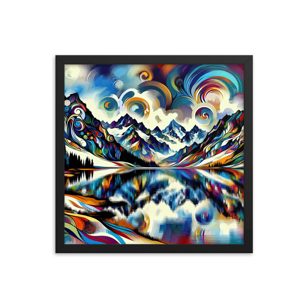 Alpensee im Zentrum eines abstrakt-expressionistischen Alpen-Kunstwerks - Premium Poster mit Rahmen berge xxx yyy zzz 40.6 x 40.6 cm