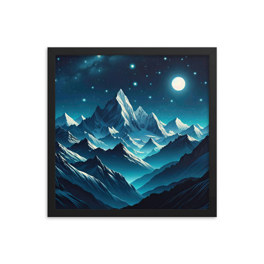 Sternenklare Nacht über den Alpen, Vollmondschein auf Schneegipfeln - Premium Poster mit Rahmen berge xxx yyy zzz 40.6 x 40.6 cm