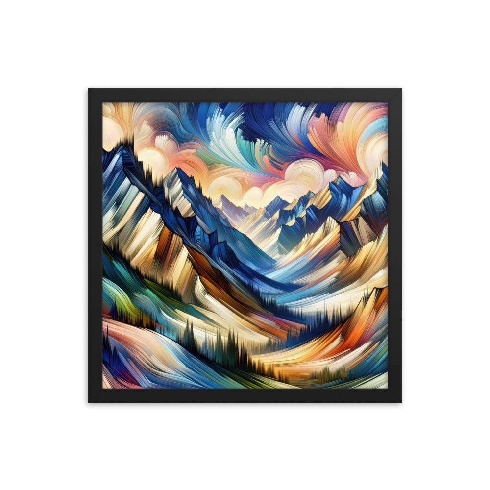 Alpen in abstrakter Expressionismus-Manier, wilde Pinselstriche - Premium Poster mit Rahmen berge xxx yyy zzz 40.6 x 40.6 cm