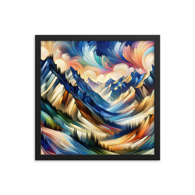 Alpen in abstrakter Expressionismus-Manier, wilde Pinselstriche - Premium Poster mit Rahmen berge xxx yyy zzz 40.6 x 40.6 cm