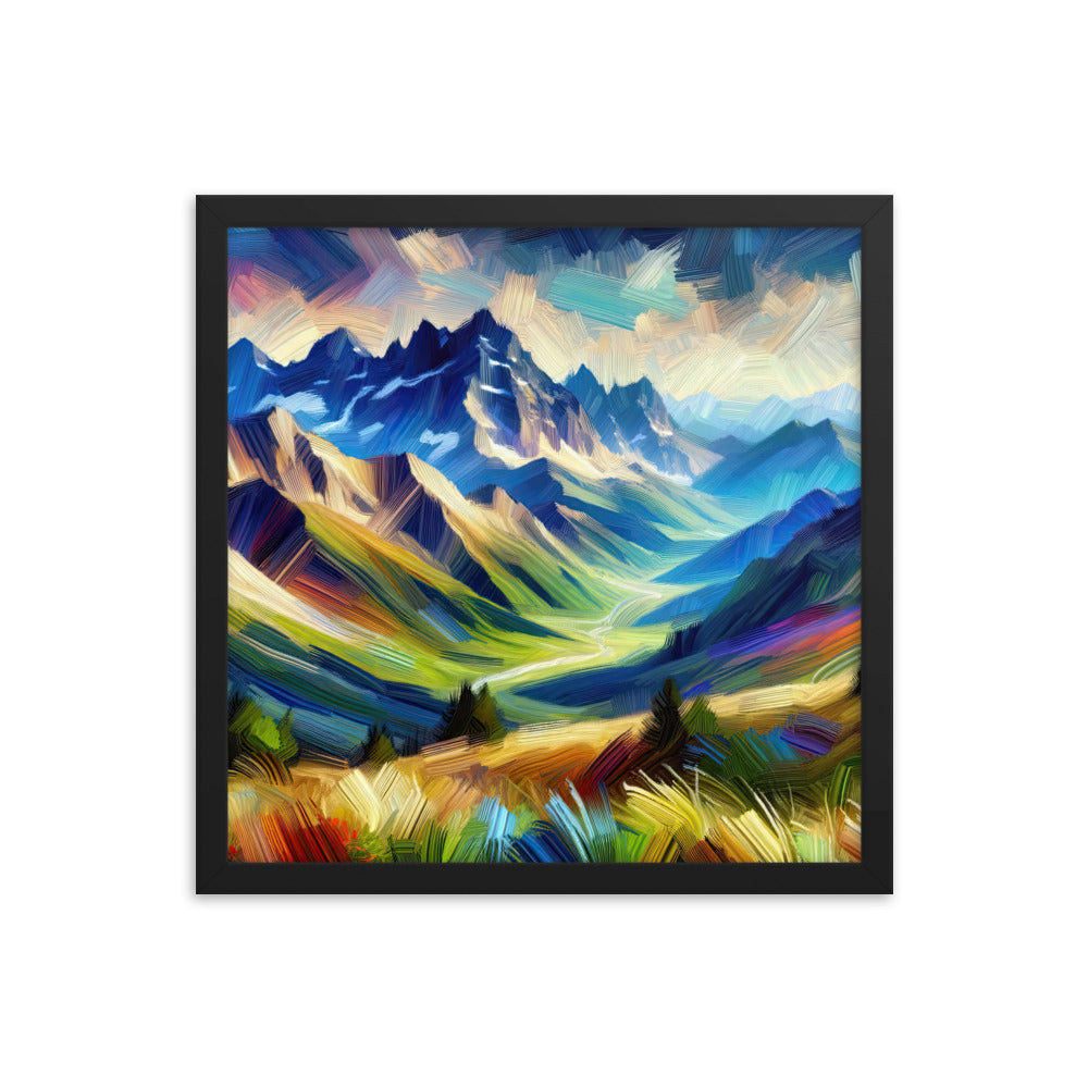 Impressionistische Alpen, lebendige Farbtupfer und Lichteffekte - Premium Poster mit Rahmen berge xxx yyy zzz 40.6 x 40.6 cm