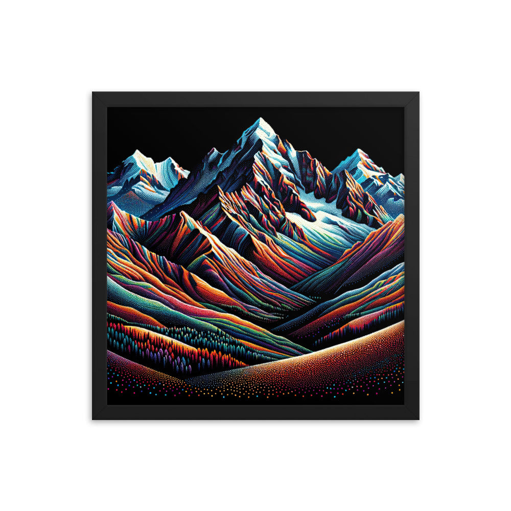 Pointillistische Darstellung der Alpen, Farbpunkte formen die Landschaft - Premium Poster mit Rahmen berge xxx yyy zzz 40.6 x 40.6 cm