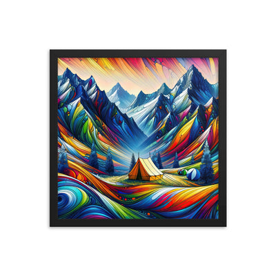 Surreale Alpen in abstrakten Farben, dynamische Formen der Landschaft - Premium Poster mit Rahmen camping xxx yyy zzz 40.6 x 40.6 cm