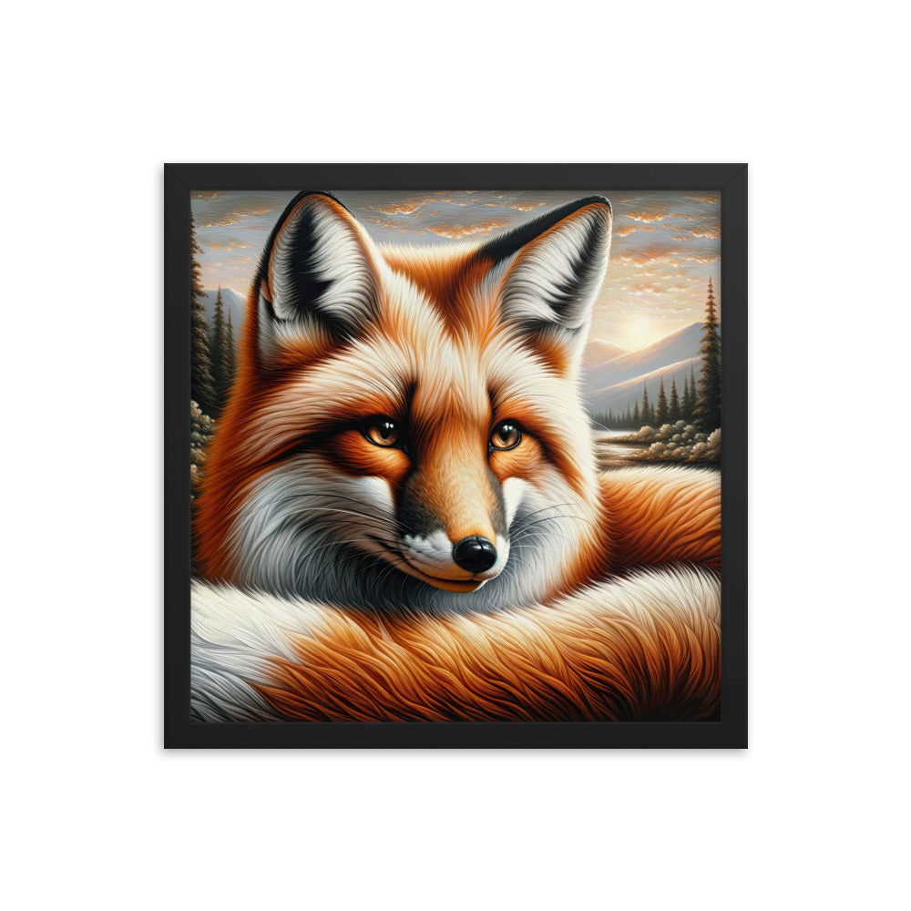 Ölgemälde eines nachdenklichen Fuchses mit weisem Blick - Premium Poster mit Rahmen camping xxx yyy zzz 40.6 x 40.6 cm