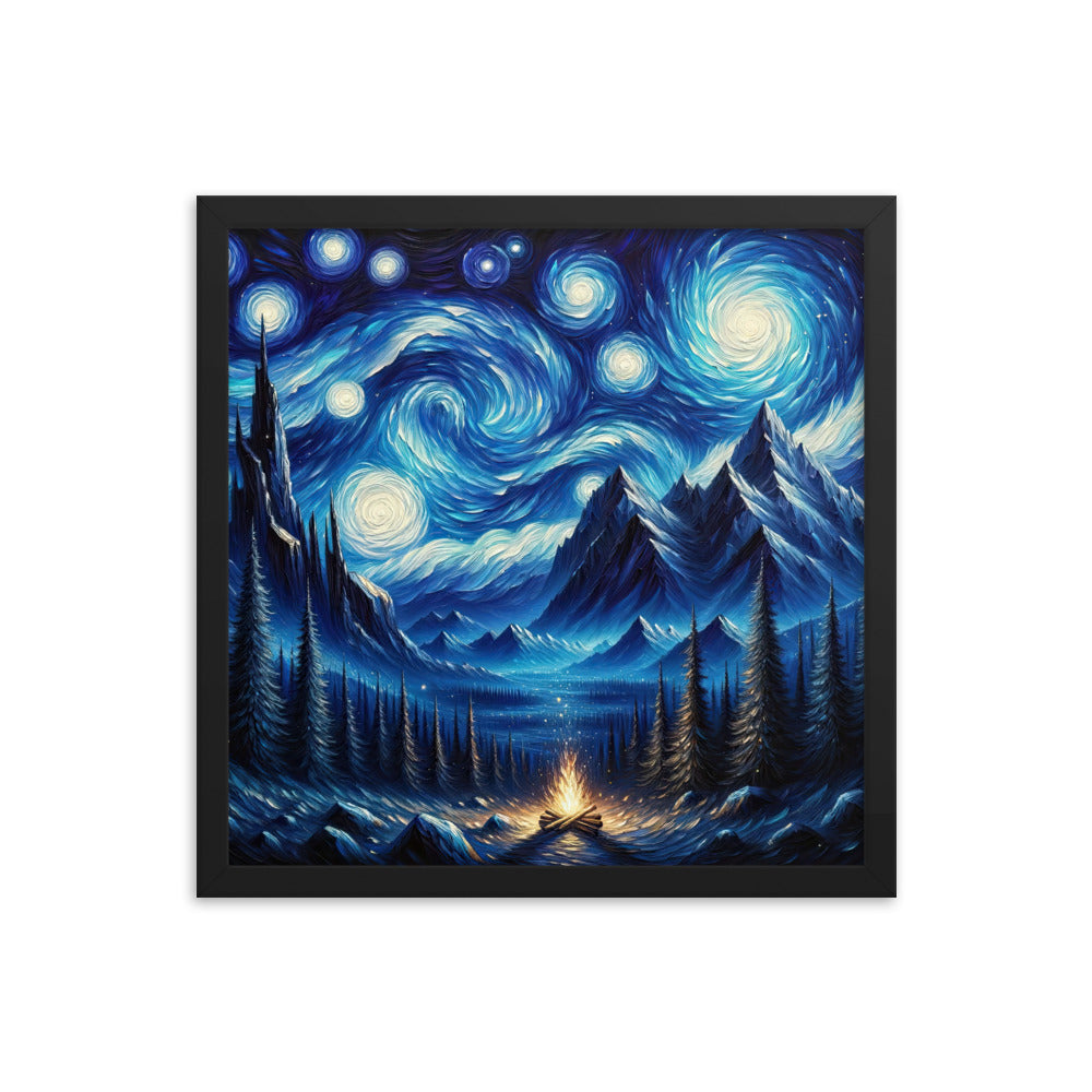 Sternennacht-Stil Ölgemälde der Alpen, himmlische Wirbelmuster - Premium Poster mit Rahmen berge xxx yyy zzz 40.6 x 40.6 cm