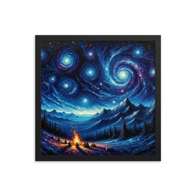 Sternennacht über den Alpen inspiriertes Ölgemälde, mystischer Nachthimmel in Blau - Premium Poster mit Rahmen camping xxx yyy zzz 40.6 x 40.6 cm