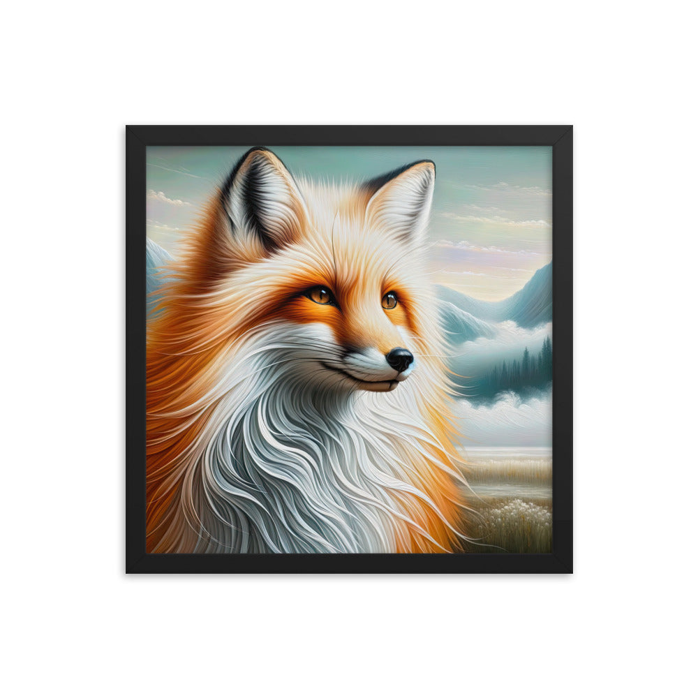 Ölgemälde eines anmutigen, intelligent blickenden Fuchses in Orange-Weiß - Premium Poster mit Rahmen camping xxx yyy zzz 40.6 x 40.6 cm