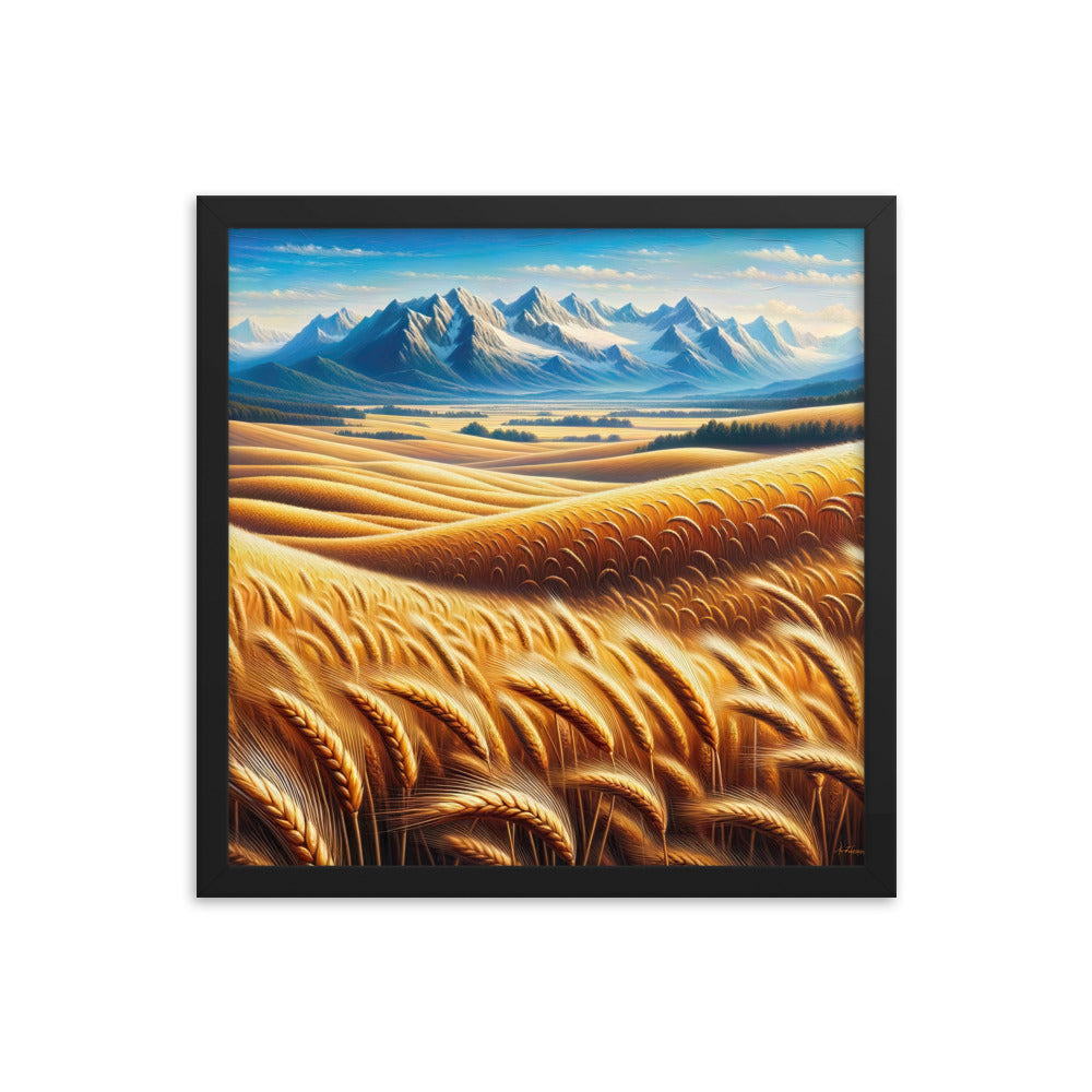 Ölgemälde eines weiten bayerischen Weizenfeldes, golden im Wind (TR) - Premium Poster mit Rahmen xxx yyy zzz 40.6 x 40.6 cm