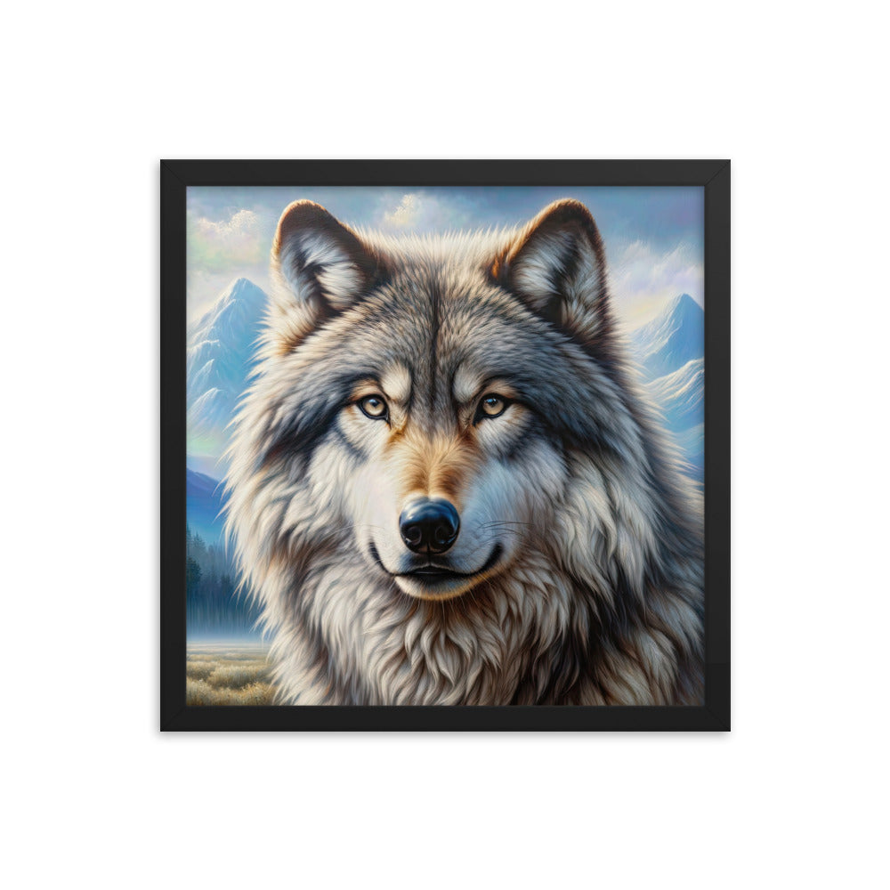 Porträt-Ölgemälde eines prächtigen Wolfes mit faszinierenden Augen (AN) - Premium Poster mit Rahmen xxx yyy zzz 40.6 x 40.6 cm