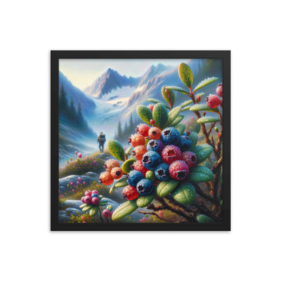 Ölgemälde einer Nahaufnahme von Alpenbeeren in satten Farben und zarten Texturen - Premium Poster mit Rahmen wandern xxx yyy zzz 40.6 x 40.6 cm