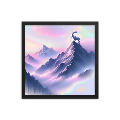 Pastellzeichnung der Alpen im Morgengrauen mit Steinbock in Rosa- und Lavendeltönen - Premium Poster mit Rahmen berge xxx yyy zzz 40.6 x 40.6 cm
