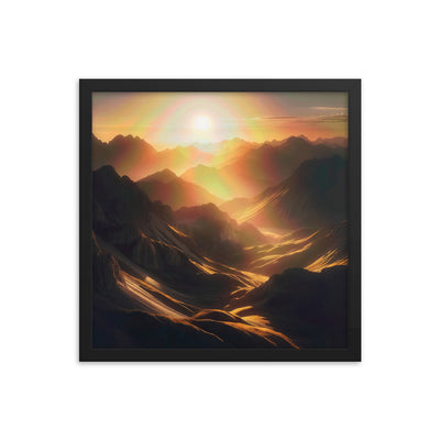 Foto der goldenen Stunde in den Bergen mit warmem Schein über zerklüftetem Gelände - Premium Poster mit Rahmen berge xxx yyy zzz 40.6 x 40.6 cm