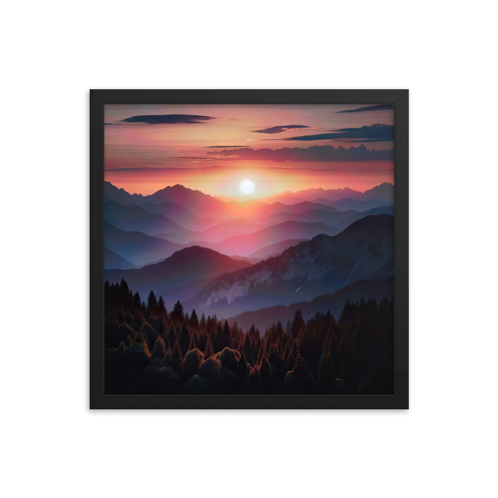 Foto der Alpenwildnis beim Sonnenuntergang, Himmel in warmen Orange-Tönen - Premium Poster mit Rahmen berge xxx yyy zzz 40.6 x 40.6 cm