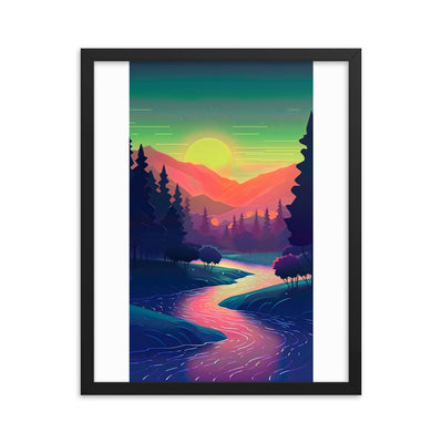 Berge, Fluss, Sonnenuntergang - Malerei - Premium Poster mit Rahmen berge xxx 40.6 x 50.8 cm