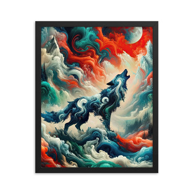 Abstrakte Kunst eines Wolfes in den Alpen mit Mustern aus eisigem Blau und Waldgrün verschmelzen mit feurigen Farben (AN) - Enhanced Matte xxx yyy zzz 40.6 x 50.8 cm