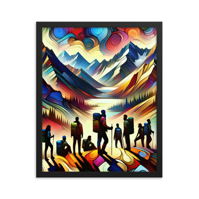 Abstraktes Kunstgemälde der Alpen voller lebendiger Muster. Ein vielfältiges Wanderteam, sowohl Männer als auch Frauen - Enhanced Matte wandern xxx yyy zzz 40.6 x 50.8 cm