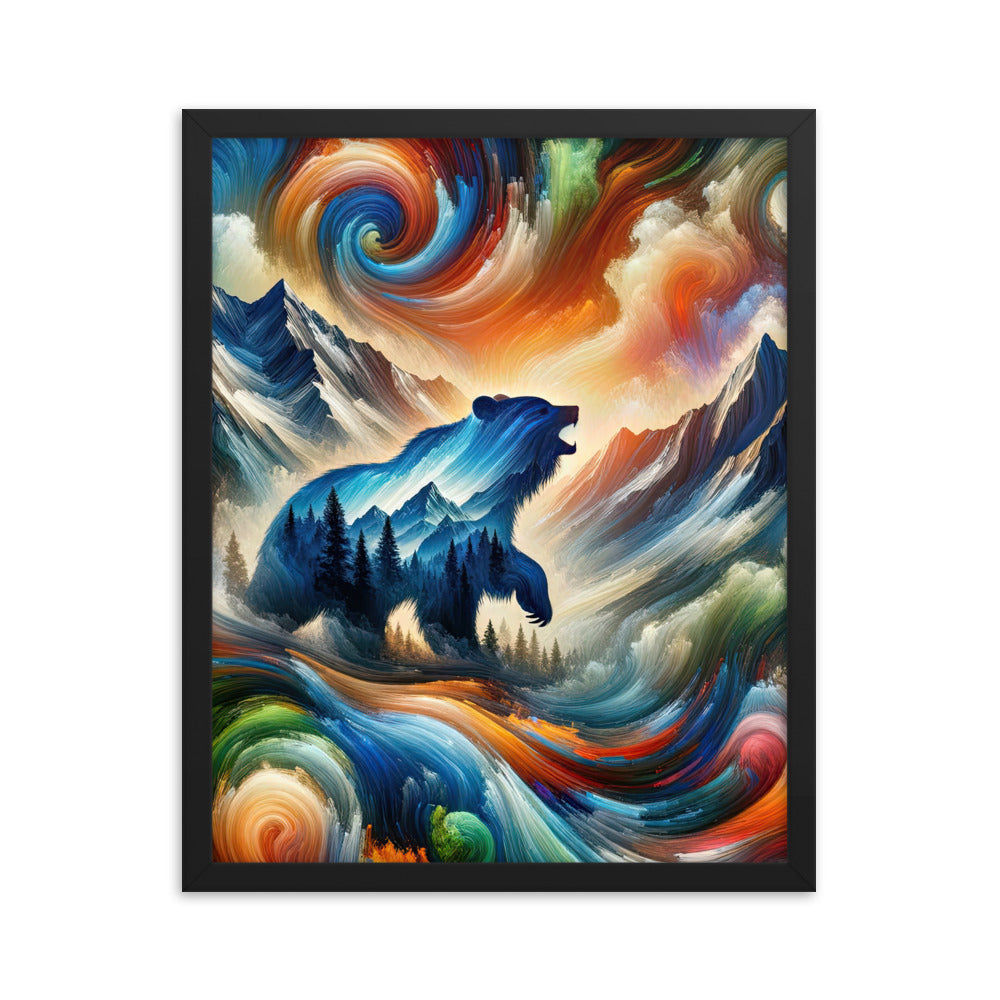 Lebendige Alpen und Bären Sillhouette über Berggipfel - Abstraktes Gemälde - Premium Poster mit Rahmen camping xxx yyy zzz 40.6 x 50.8 cm