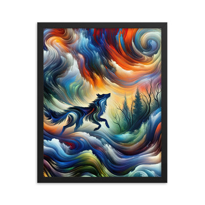 Alpen Abstraktgemälde mit Wolf Silhouette in lebhaften Farben (AN) - Premium Poster mit Rahmen xxx yyy zzz 40.6 x 50.8 cm