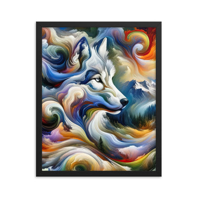 Abstraktes Alpen Gemälde: Wirbelnde Farben und Majestätischer Wolf, Silhouette (AN) - Premium Poster mit Rahmen xxx yyy zzz 40.6 x 50.8 cm