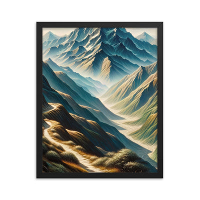 Berglandschaft: Acrylgemälde mit hervorgehobenem Pfad - Premium Poster mit Rahmen berge xxx yyy zzz 40.6 x 50.8 cm