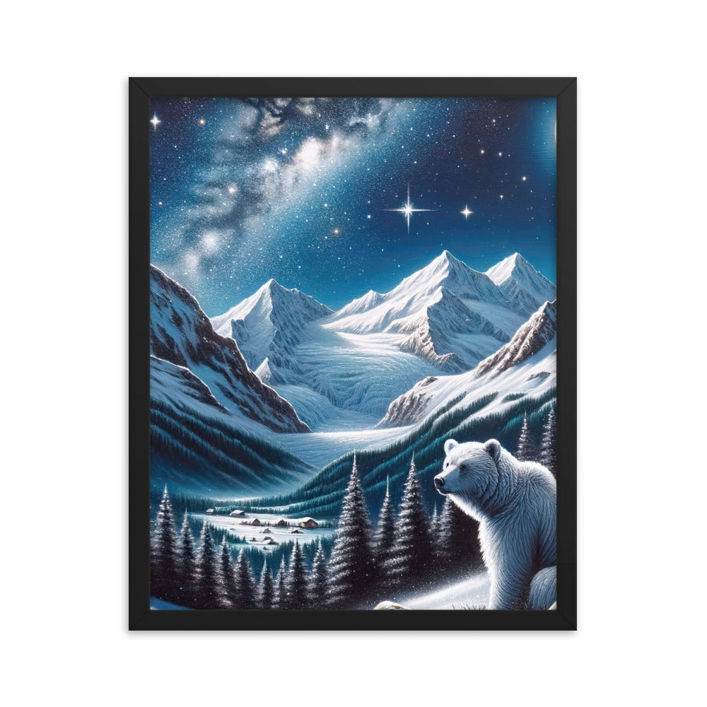 Sternennacht und Eisbär: Acrylgemälde mit Milchstraße, Alpen und schneebedeckte Gipfel - Premium Poster mit Rahmen camping xxx yyy zzz 40.6 x 50.8 cm