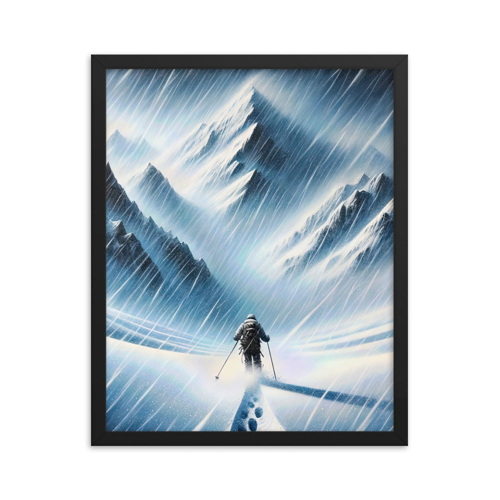 Wanderer und Bergsteiger im Schneesturm: Acrylgemälde der Alpen - Premium Poster mit Rahmen wandern xxx yyy zzz 40.6 x 50.8 cm