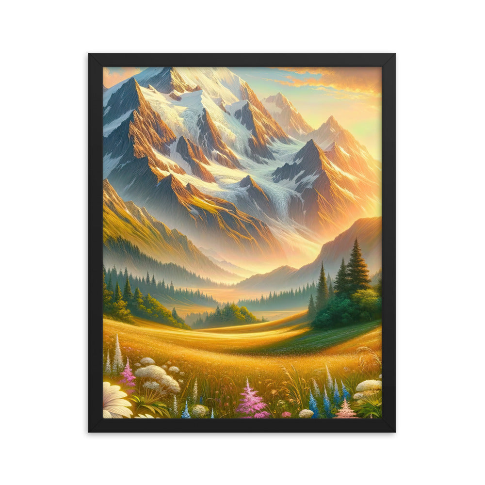 Heitere Alpenschönheit: Schneeberge und Wildblumenwiesen - Premium Poster mit Rahmen berge xxx yyy zzz 40.6 x 50.8 cm