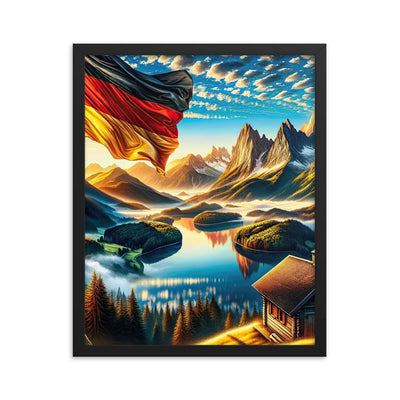 Alpen Gebirge im Morgenlicht: Kunstwerk mit Deutsche Flagge - Premium Poster mit Rahmen berge xxx yyy zzz 40.6 x 50.8 cm