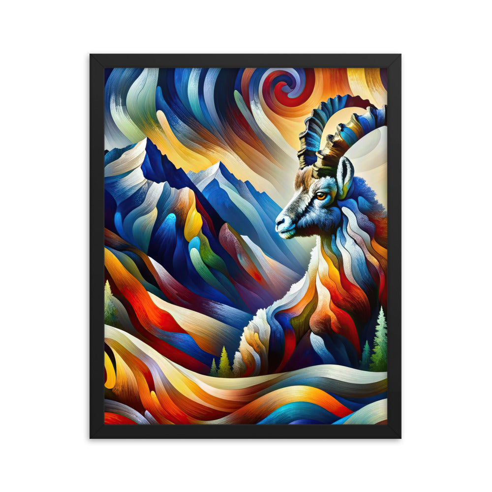 Alpiner Steinbock: Abstrakte Farbflut und lebendige Berge - Premium Poster mit Rahmen berge xxx yyy zzz 40.6 x 50.8 cm
