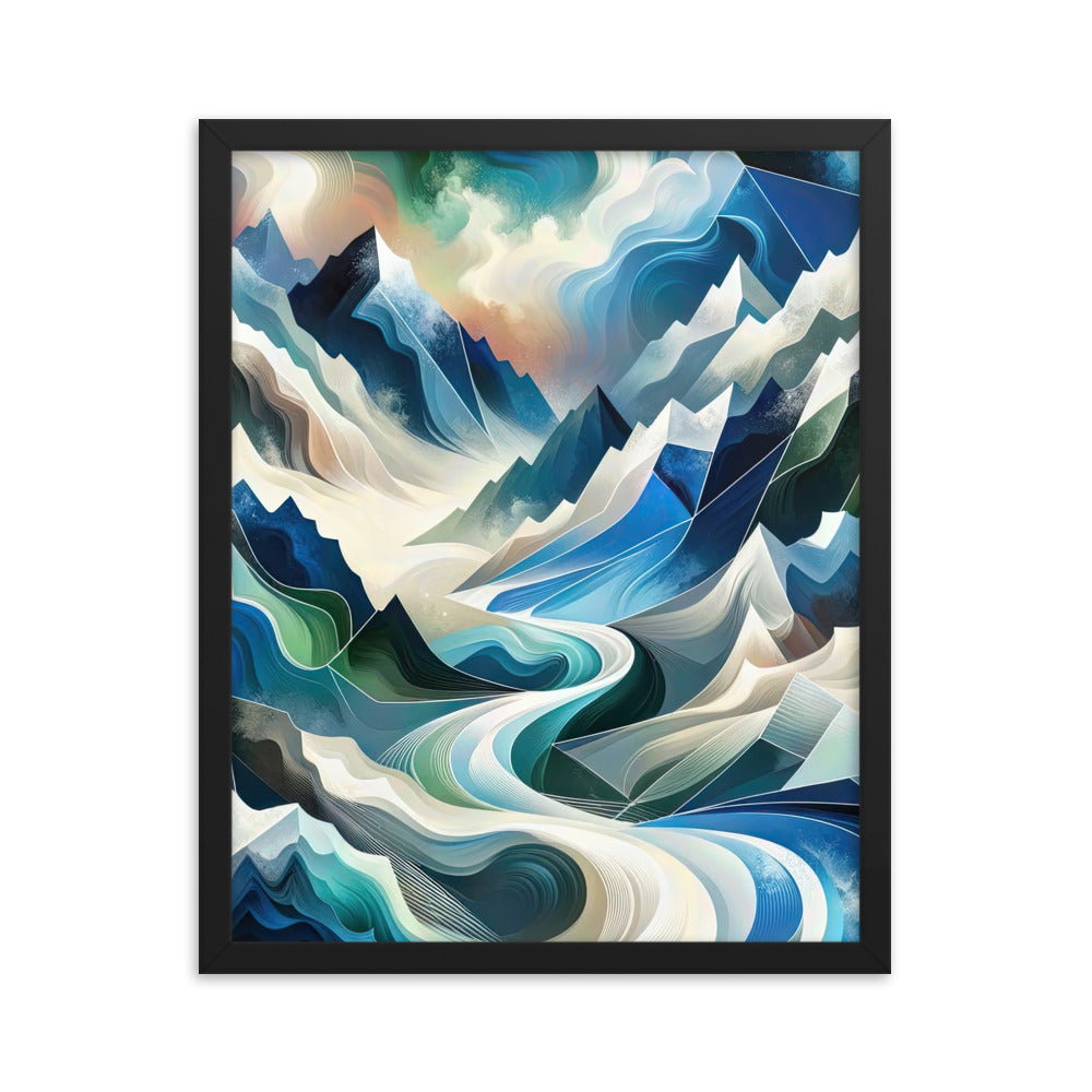 Abstrakte Kunst der Alpen, die geometrische Formen verbindet, um Berggipfel, Täler und Flüsse im Schnee darzustellen. . - Enhanced Matte berge xxx yyy zzz 40.6 x 50.8 cm