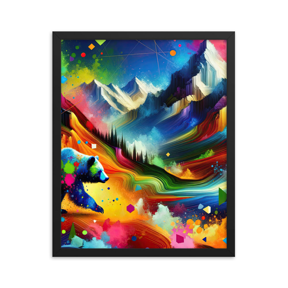 Neonfarbener Alpen Bär in abstrakten geometrischen Formen - Premium Poster mit Rahmen camping xxx yyy zzz 40.6 x 50.8 cm